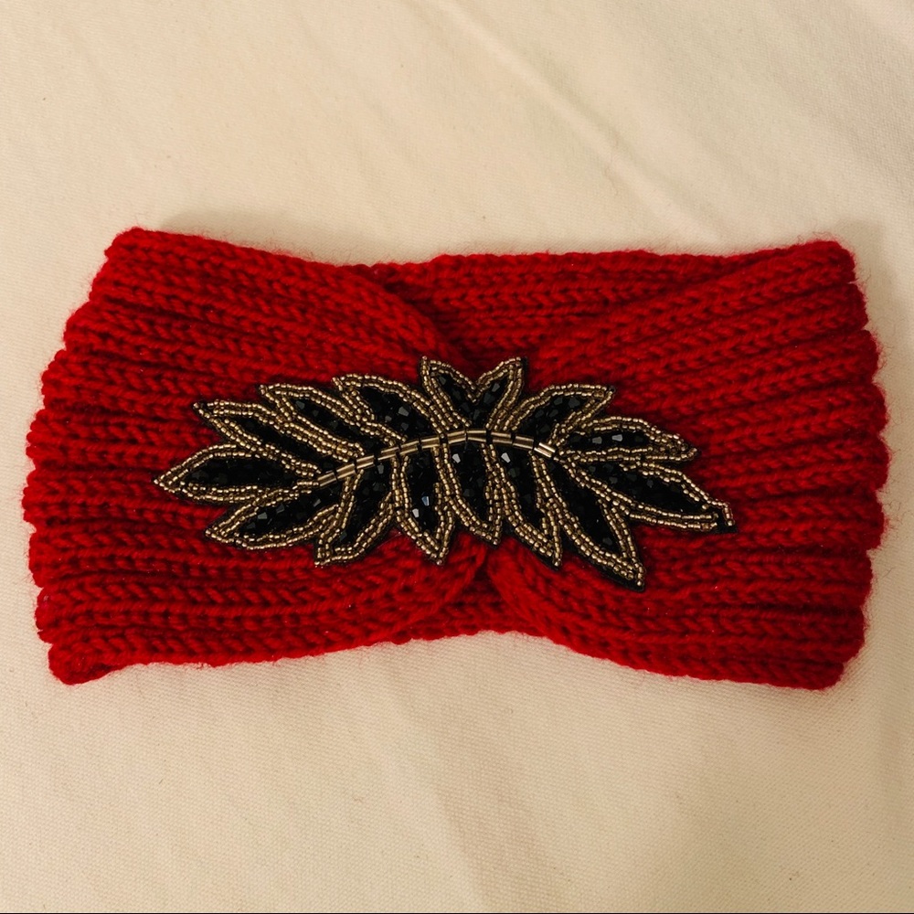 Red and Black Jeweled Winter Headband